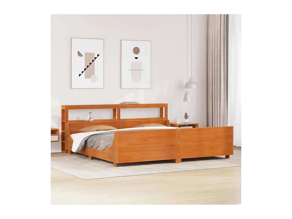 Cadre de lit sans matelas cire marron 180x200cm bois pin massif