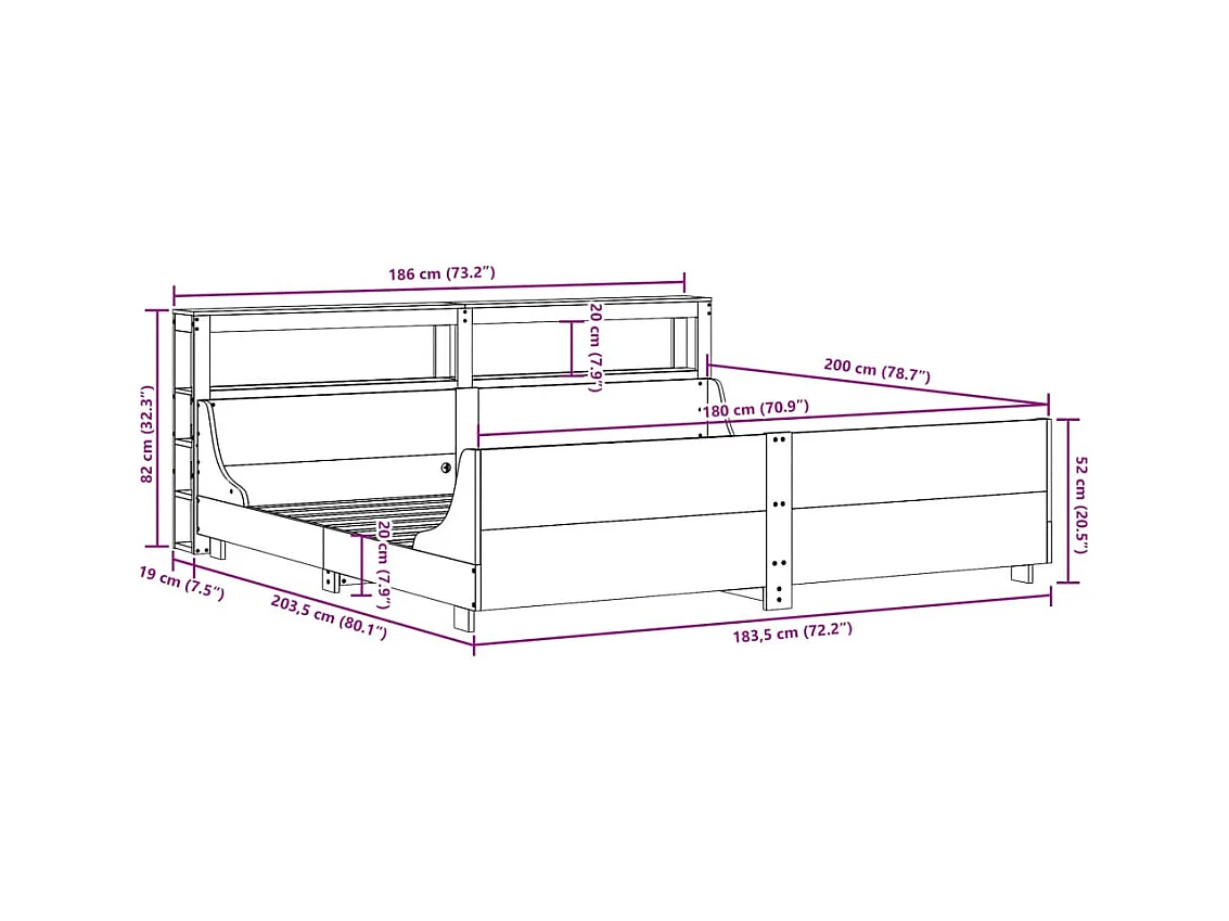 Cadre de lit sans matelas cire marron 180x200cm bois pin massif