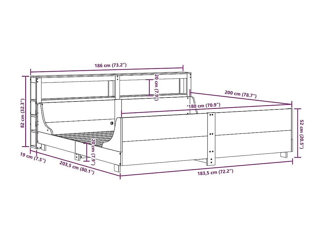 Bedframe zonder matras massief grenenhout wasbruin 180x200 cm