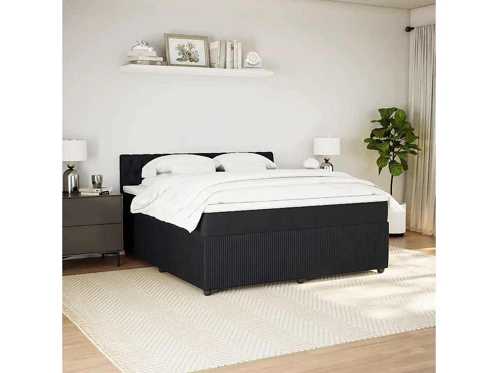Giroletto a Molle con Materasso Nero 180x200 cm in Velluto