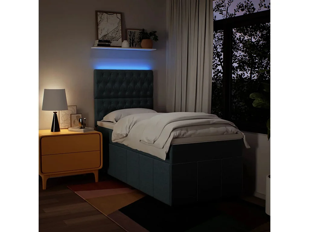 Sommier à lattes de lit avec matelas Bleu 100x200 cm Tissu