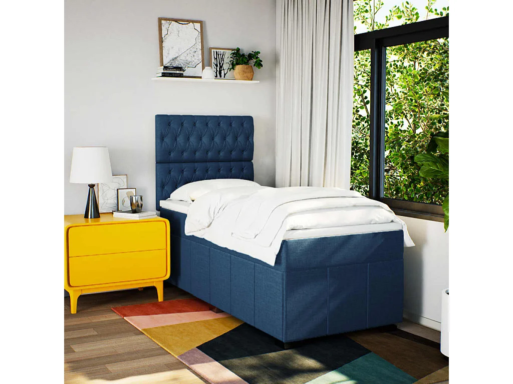 Sommier à lattes de lit avec matelas Bleu 100x200 cm Tissu
