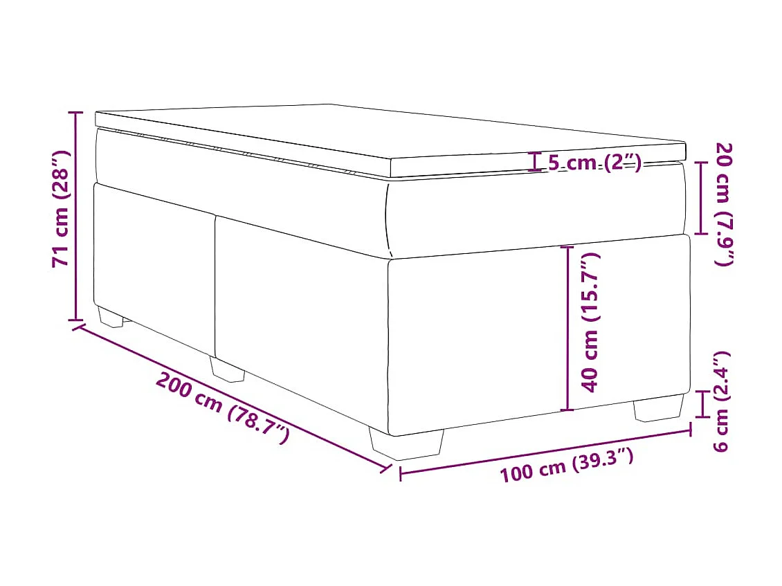 Cama box spring con colchón tela negro 100x200 cm