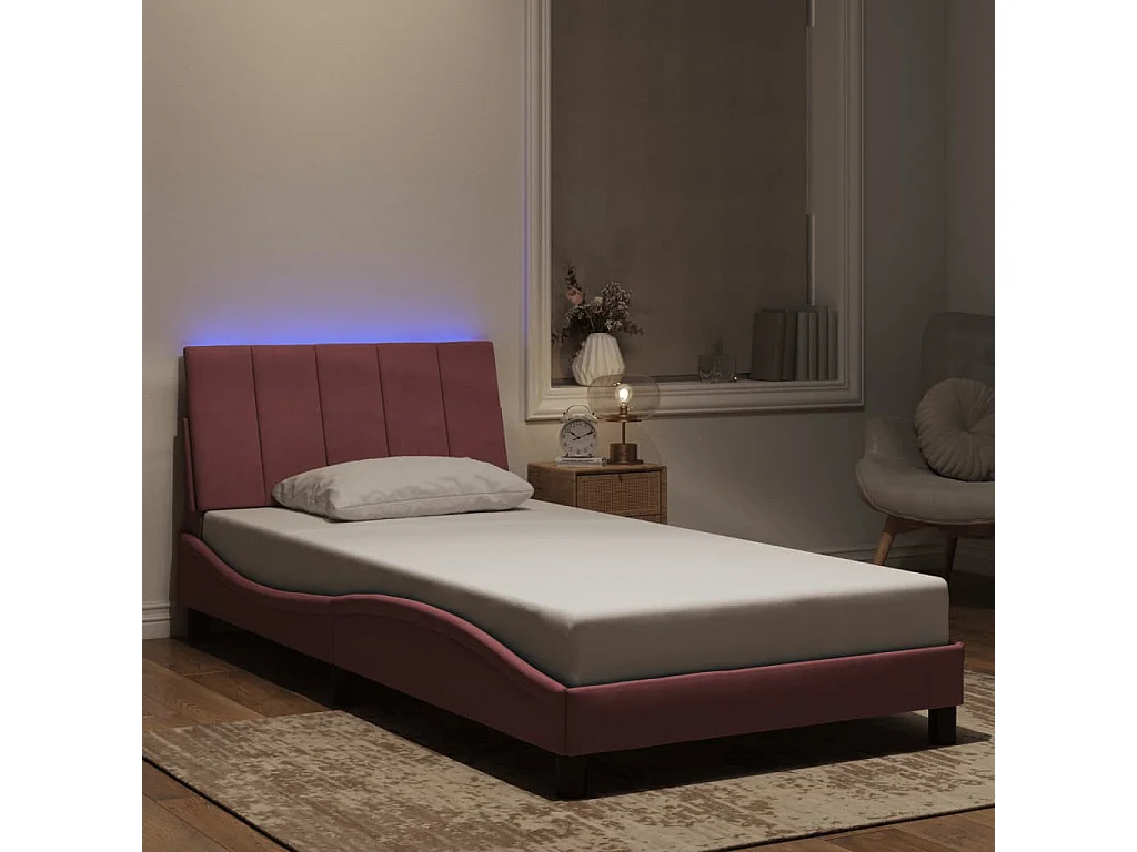 Bettgestell mit LED ohne Matratze "Hanko" Rosa 100x200 cm Samt