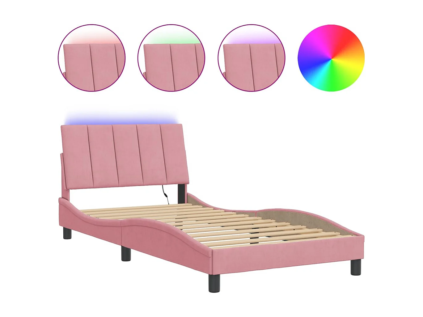 Bettgestell mit LED ohne Matratze "Hanko" Rosa 100x200 cm Samt