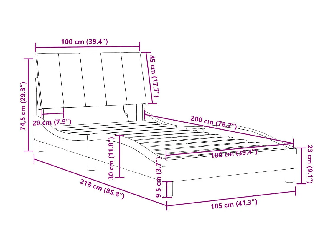 Bedframe met LED zonder matras "Hanko"  fluweel roze 100x200 cm