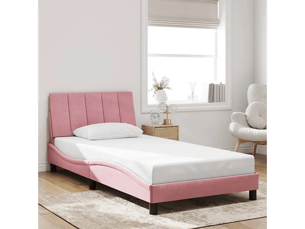 Bedframe met LED zonder matras "Hanko"  fluweel roze 100x200 cm