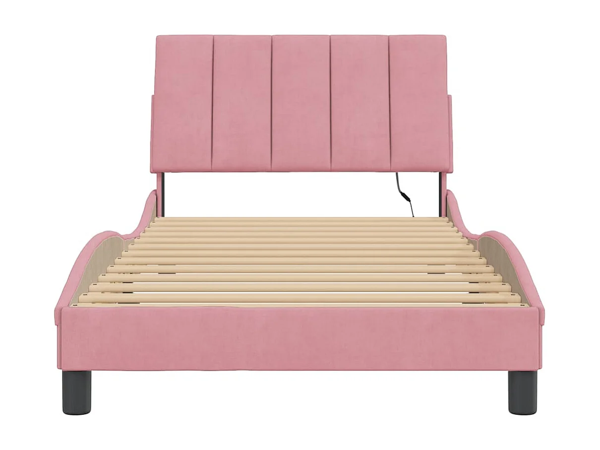 Bedframe met LED zonder matras "Hanko"  fluweel roze 100x200 cm