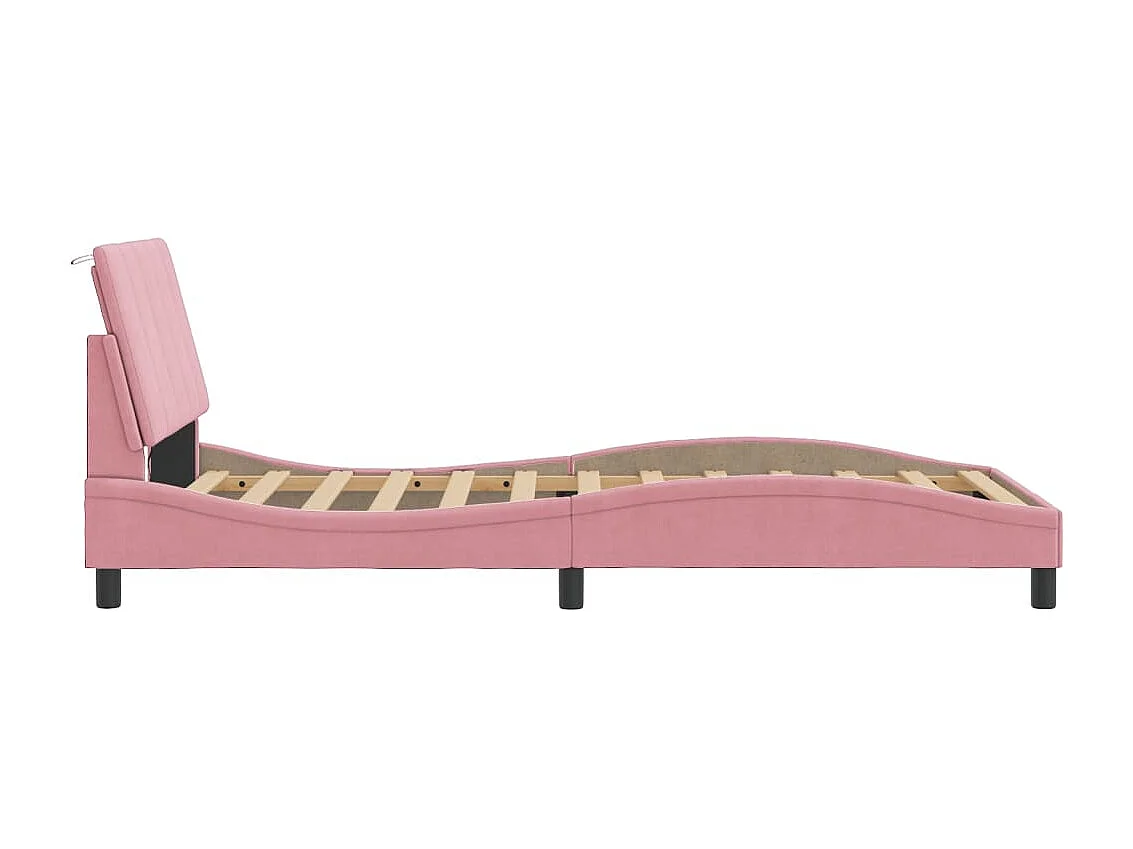 Bedframe met LED zonder matras "Hanko"  fluweel roze 100x200 cm