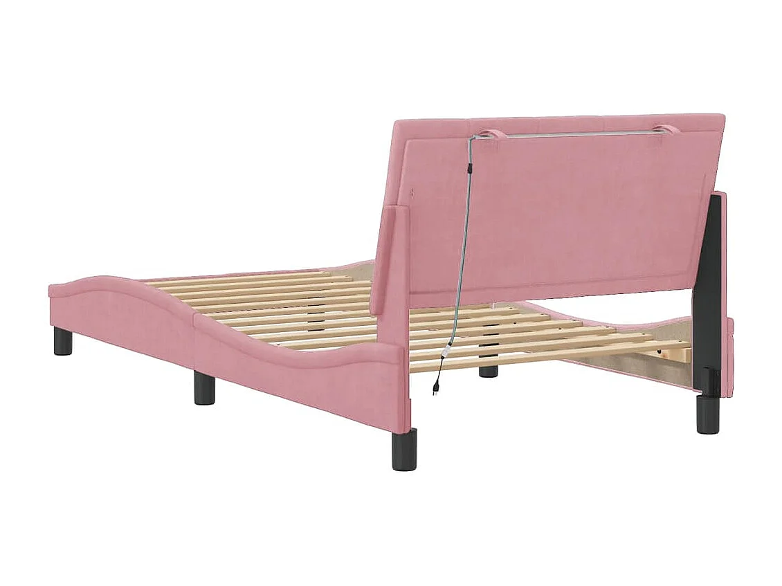 Bedframe met LED zonder matras "Hanko"  fluweel roze 100x200 cm