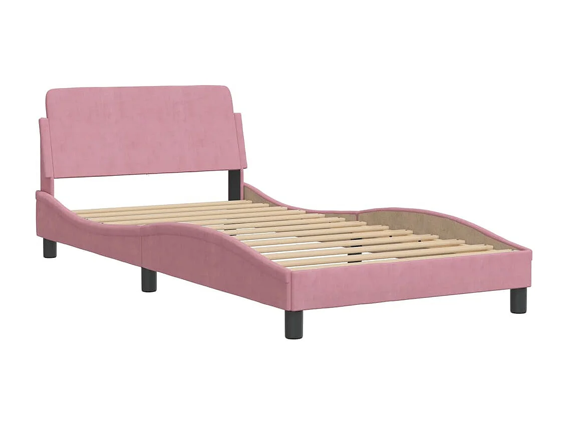 Bedframe met LED zonder matras "Hanko"  fluweel roze 100x200 cm