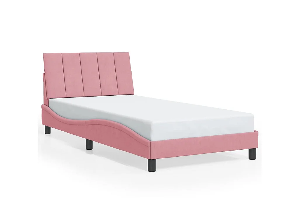 Bedframe met LED zonder matras "Hanko" fluweel roze 100x200 cm