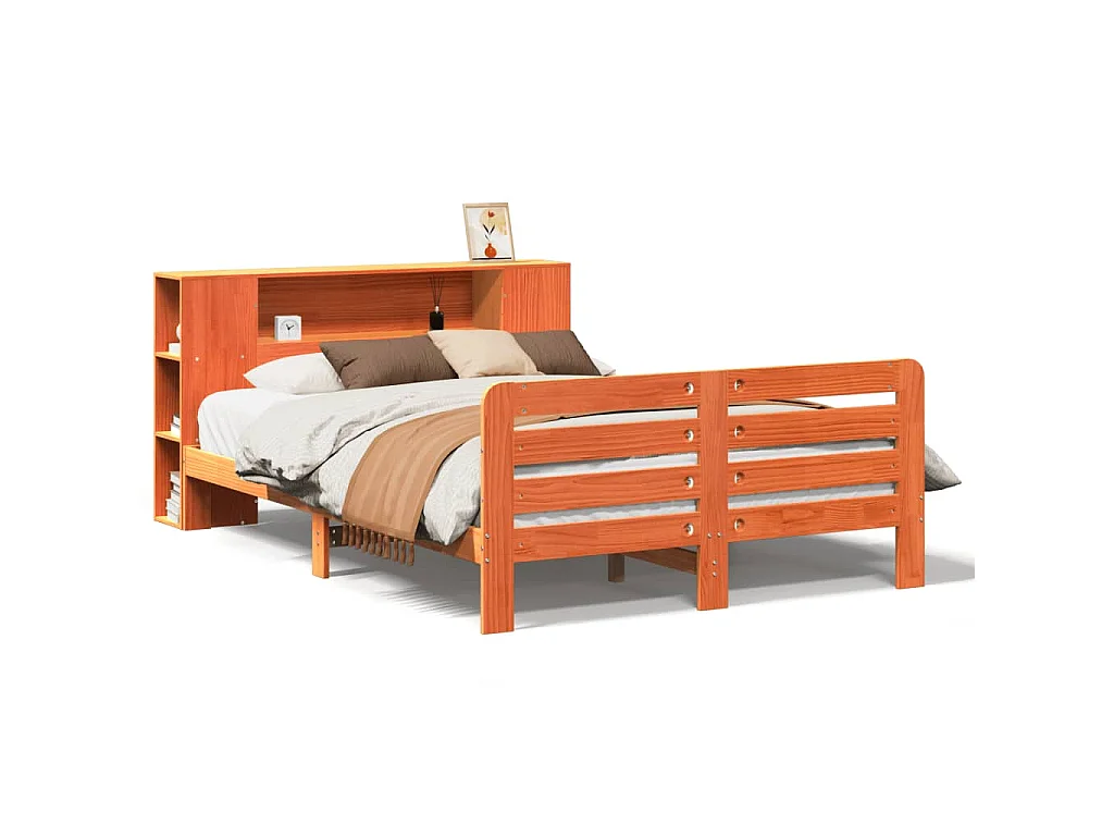 Massivholzbett ohne Matratze Wachsbraun 140x190 cm Kiefernholz