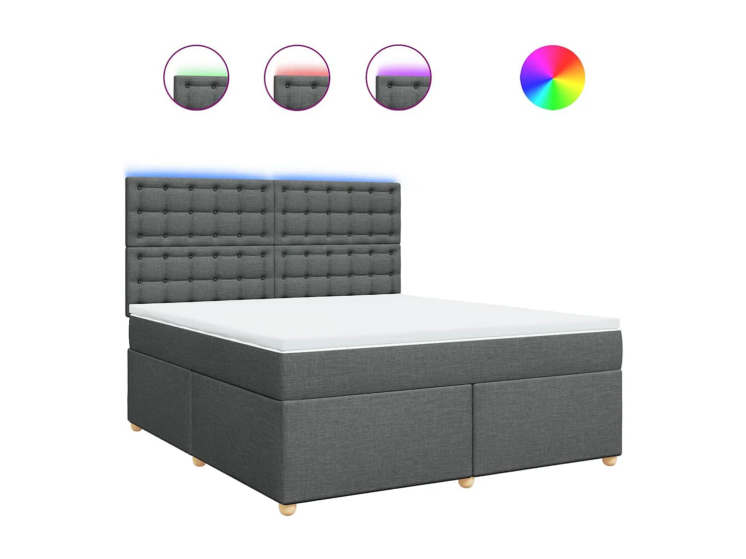 Cama box spring con colchón tela gris oscuro 180x200 cm