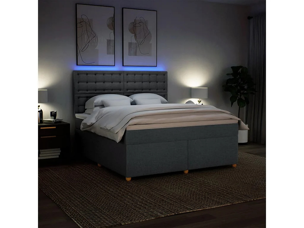 Cama box spring con colchón tela gris oscuro 180x200 cm