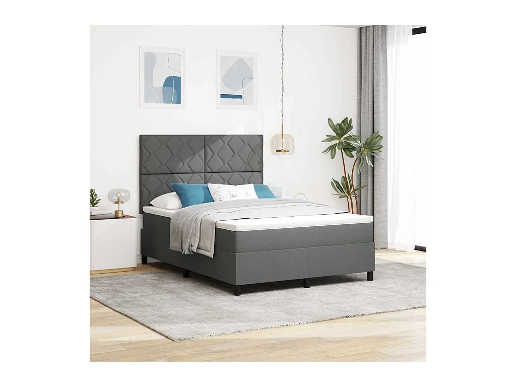 Lit à ressorts avec matelas Gris foncé 140 x 190 cm tissu