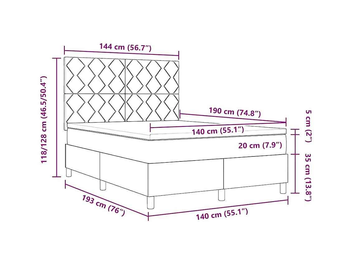 Lit à ressorts avec matelas Gris foncé 140 x 190 cm tissu