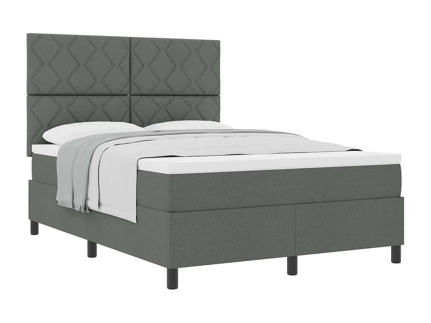 Lit à ressorts avec tête de lit Gris foncé 140 x 190 cm tissu