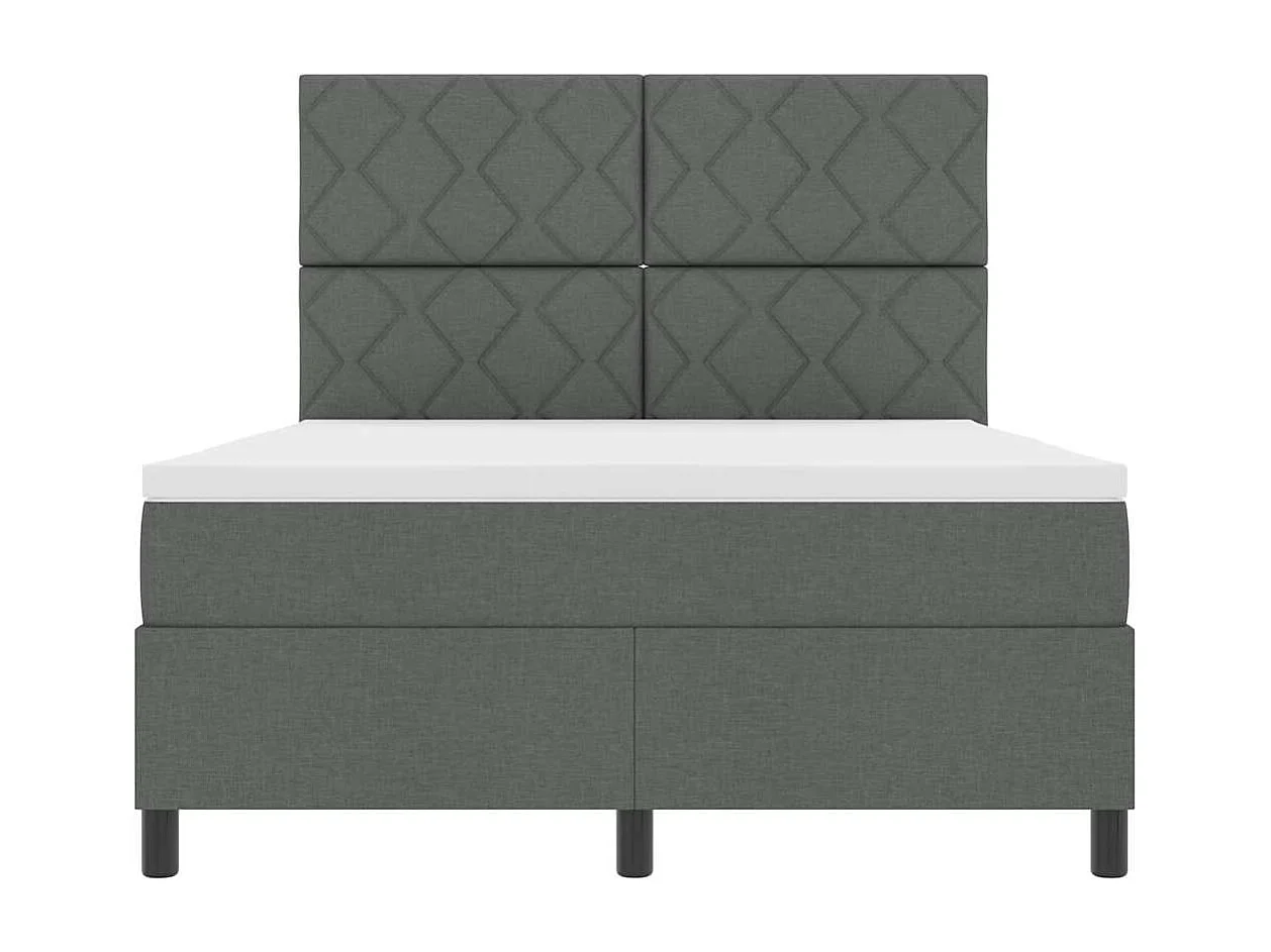 Lit à ressorts avec tête de lit Gris foncé 140 x 190 cm tissu