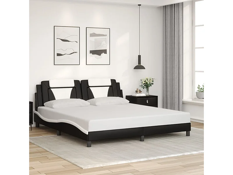 Cadre de lit Viana sans matelas noir et blanc 180x200 cm similicuir