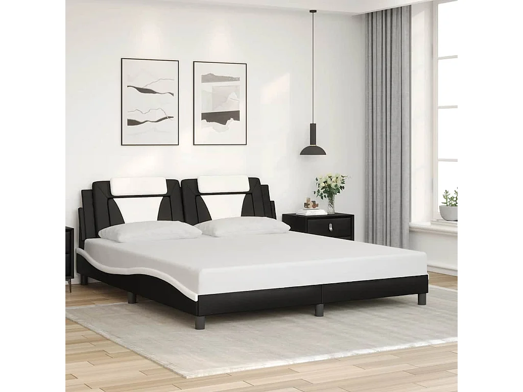 Bettgestell "Viana" ohne Matratze Schwarz und Weiß 180x200 cm Kunstleder