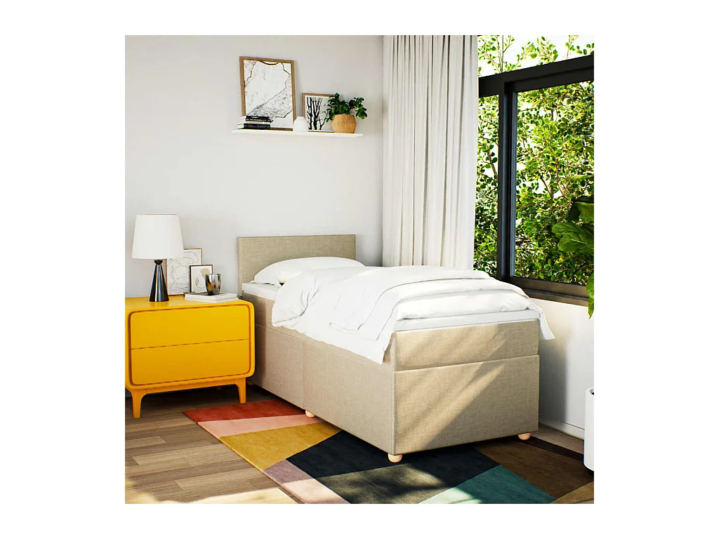 Sommier à lattes de lit avec matelas Crème 100x200 cm Tissu