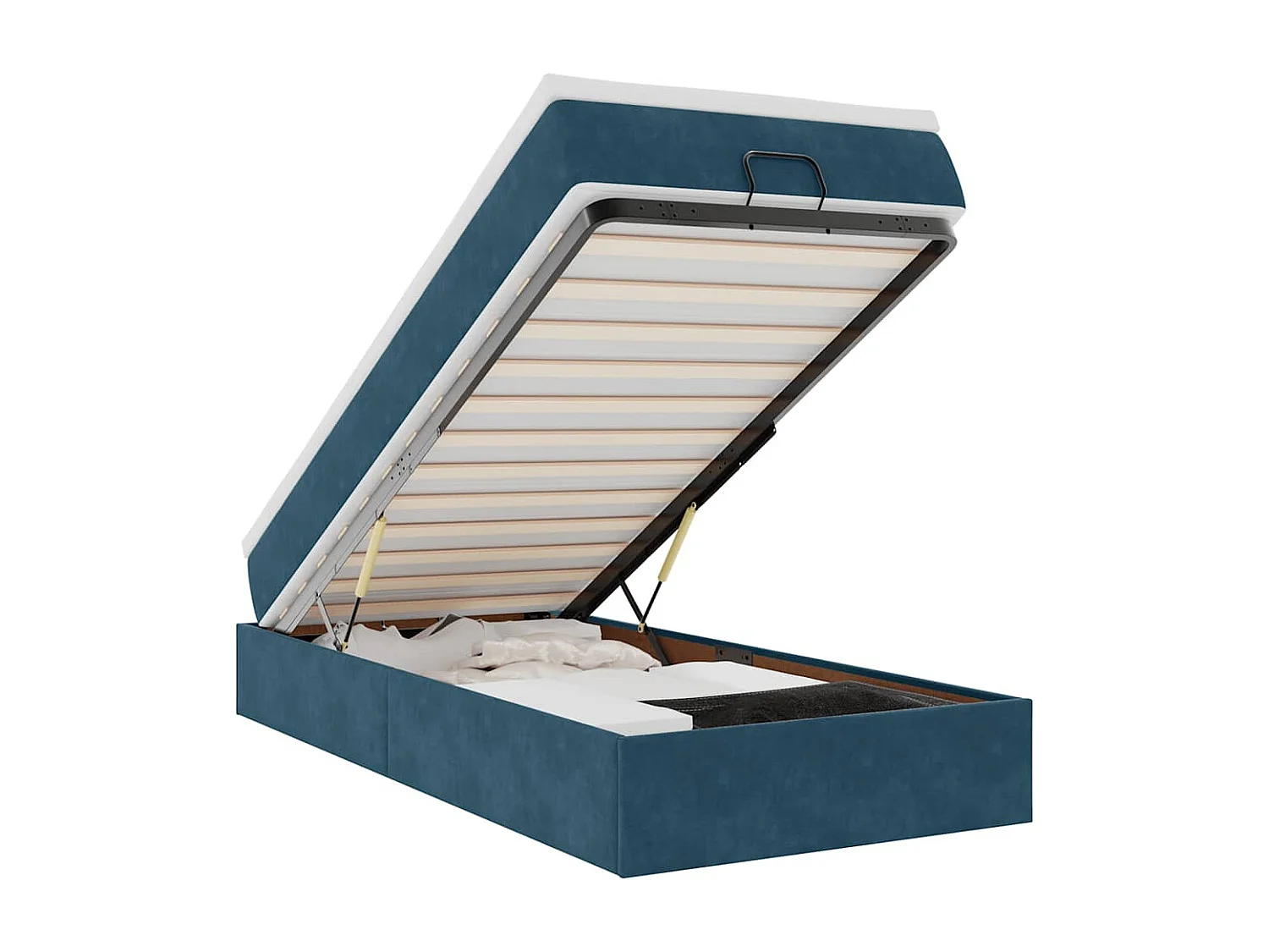 Cadre de lit ottoman avec matelas bleu foncé 100x200 cm velours