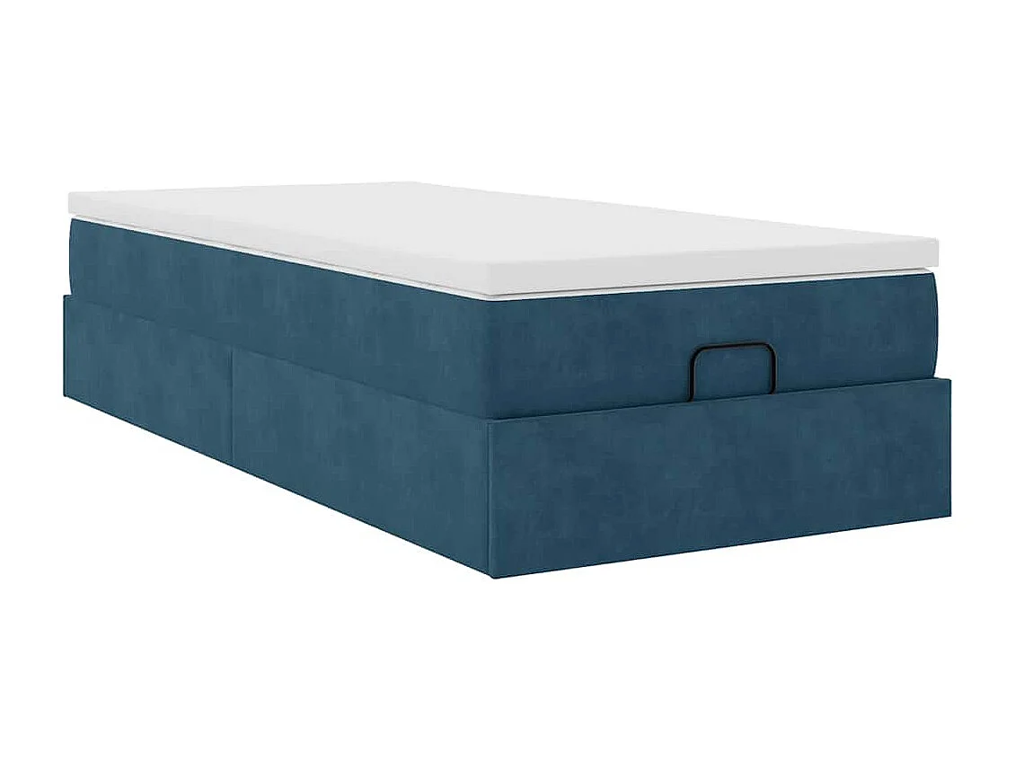 Cadre de lit ottoman avec matelas bleu foncé 100x200 cm velours