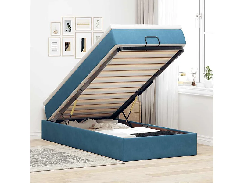 Ottoman bed met matras 100x200 cm fluweel donkerblauw