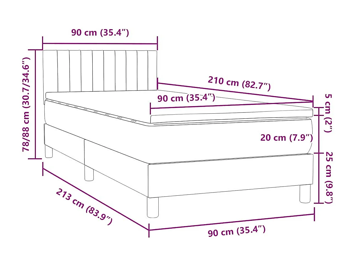 Letto a Molle con Materasso e LED grigio chiaro 90x210 cm Velluto