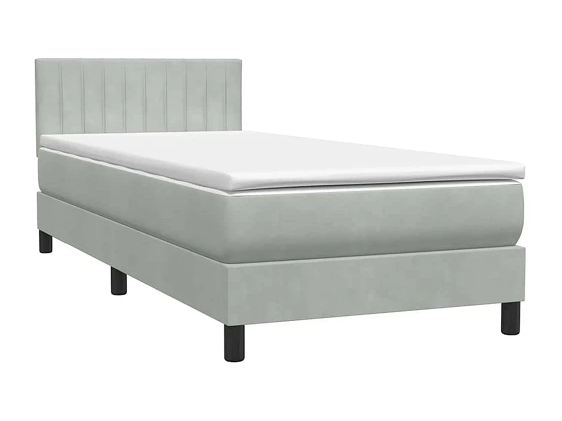 Letto a Molle con Materasso e LED grigio chiaro 90x210 cm Velluto