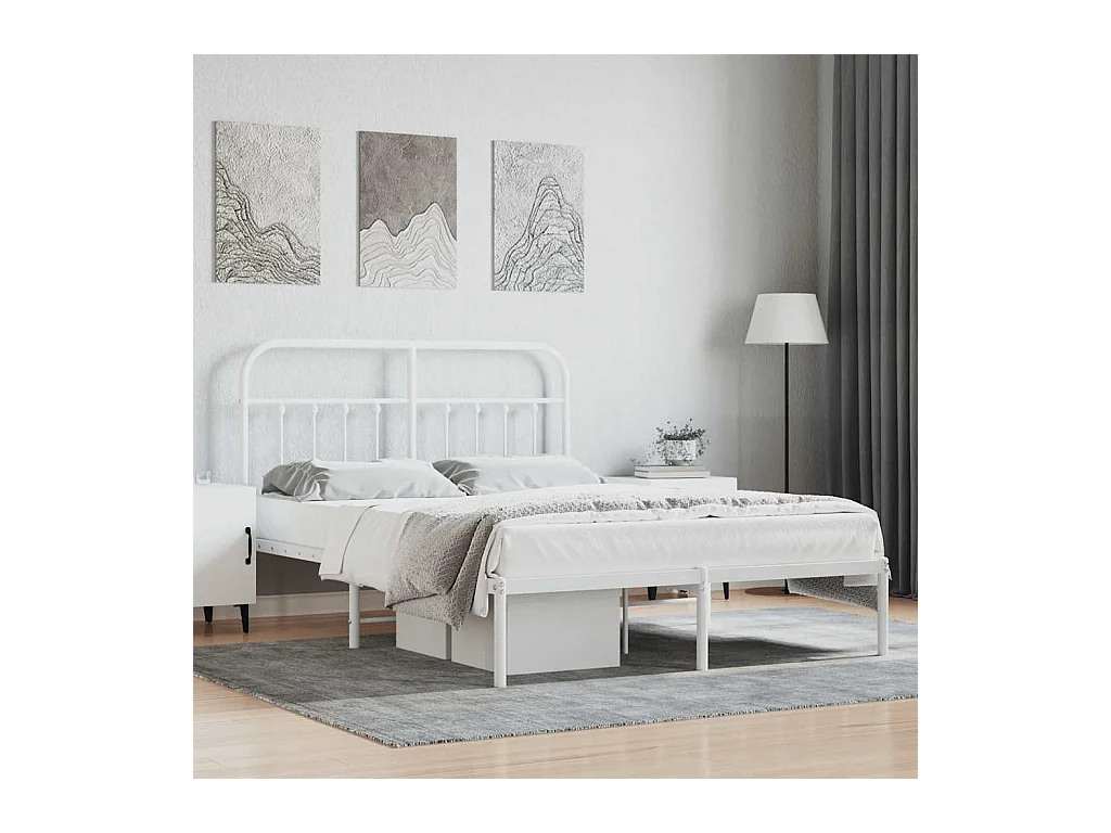 Cadre de lit métal sans matelas et tête de lit blanc 140x190 cm