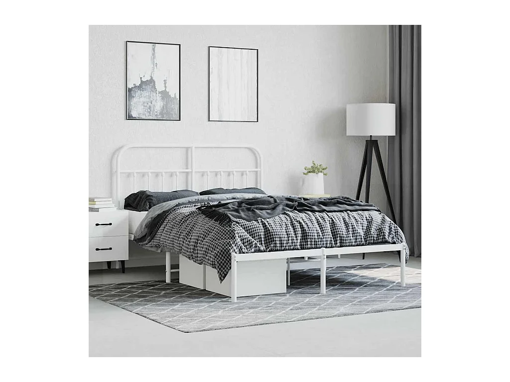 Cadre de lit métal sans matelas et tête de lit blanc 140x190 cm