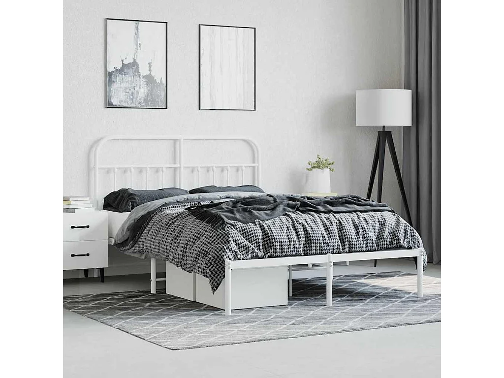Bedframe met hoofdbord metaal wit 140x190 cm