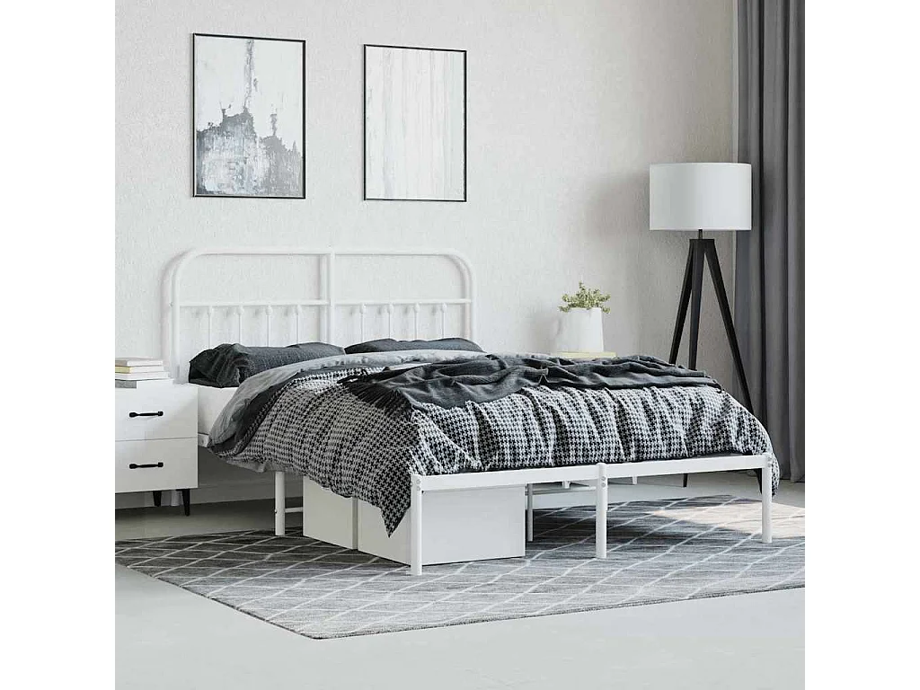 Cadre de lit métal sans matelas et tête de lit blanc 140x190 cm