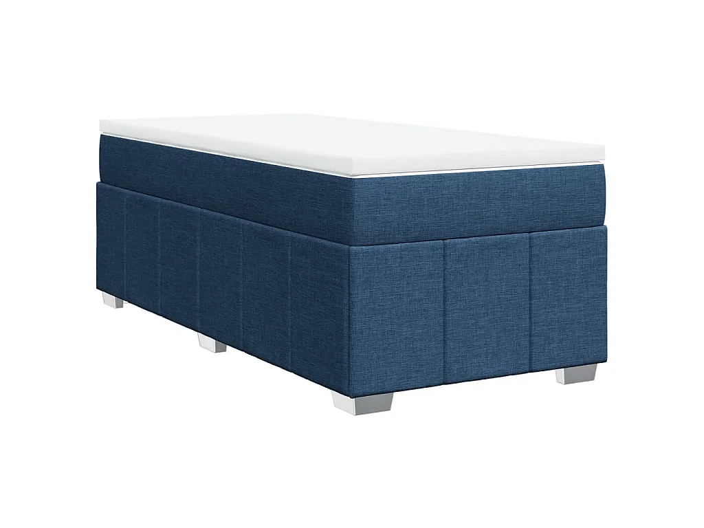 Cama box spring con colchón tela azul 90x200 cm