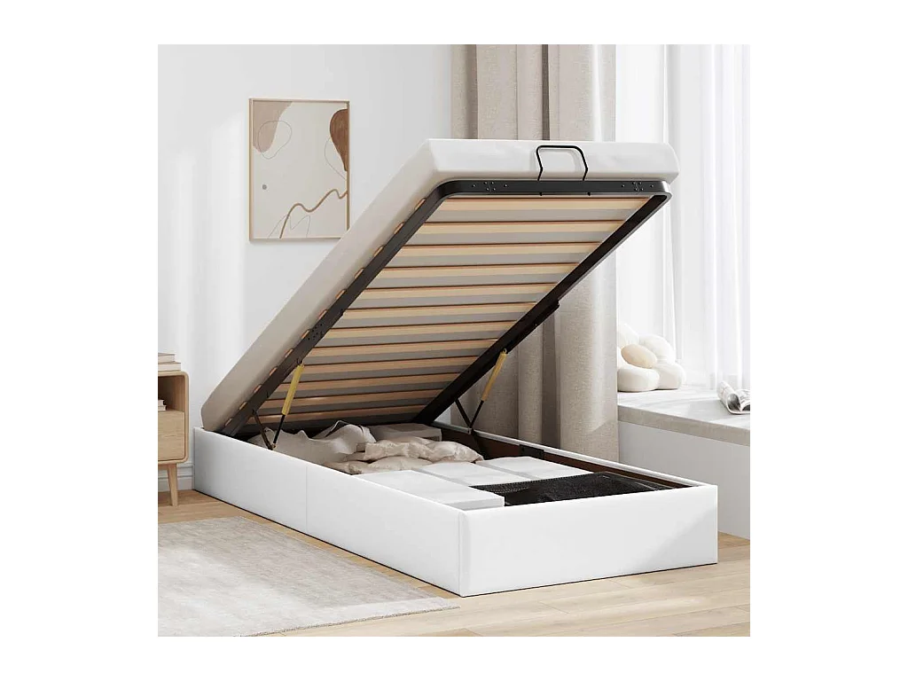 Cadre de lit ottoman sans matelas blanc 100x200 cm similicuir