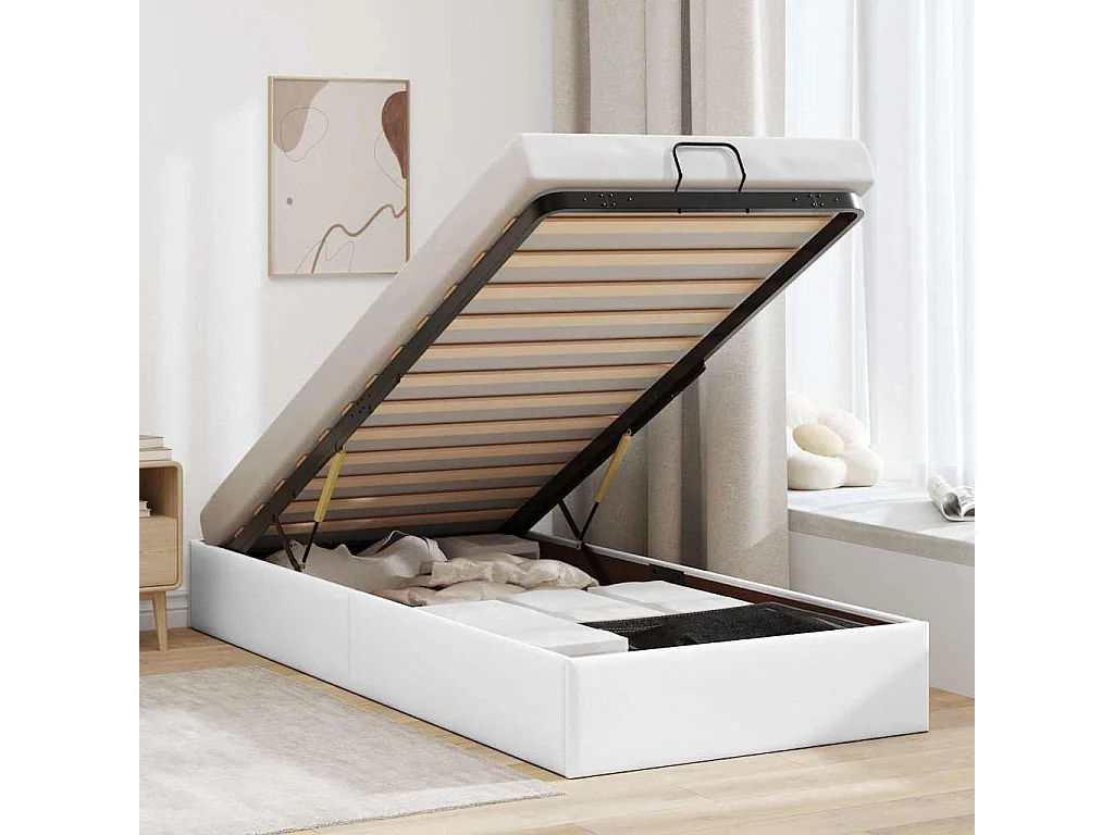 Cadre de lit ottoman sans matelas blanc 100x200 cm similicuir