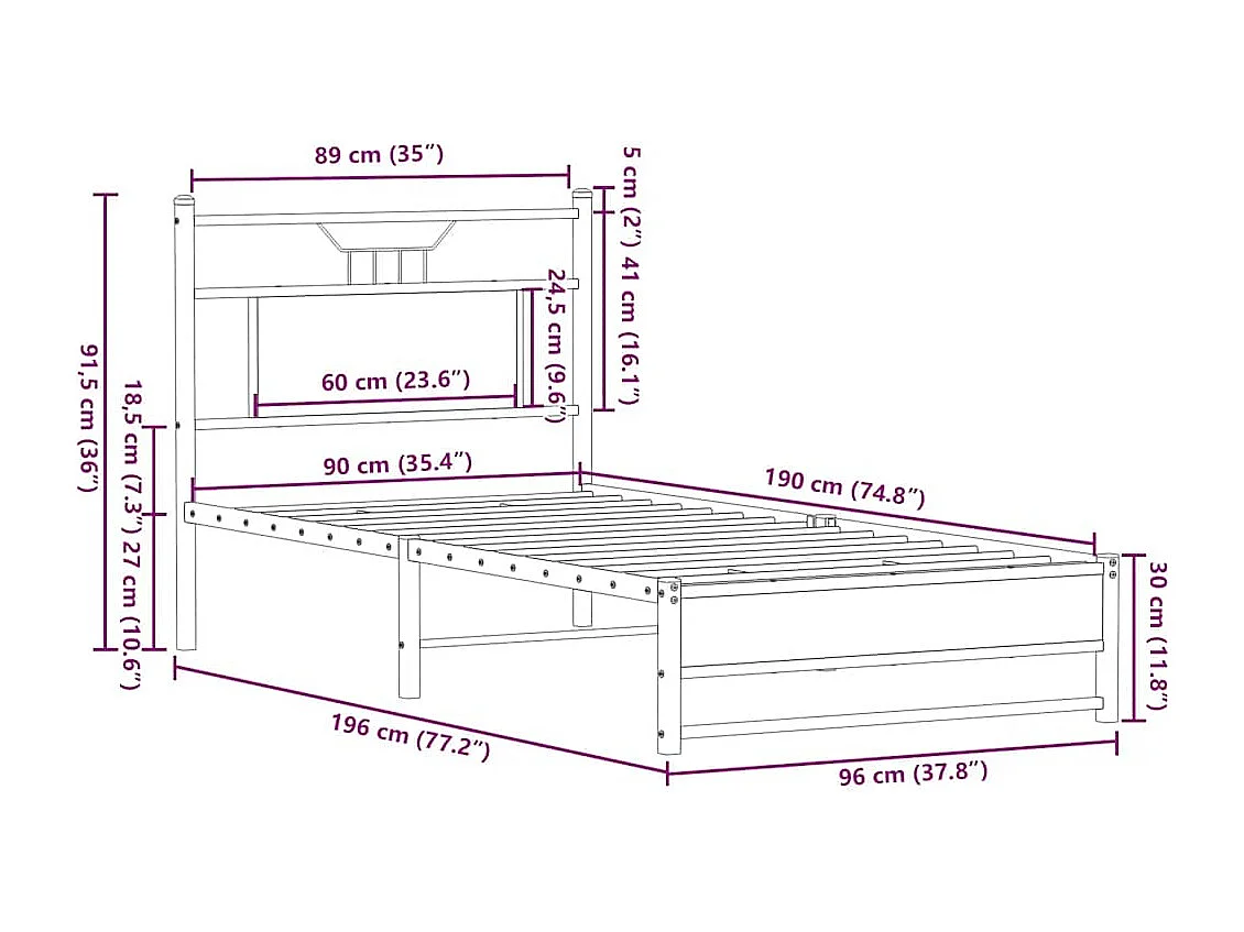 Estructura de cama sin colchón madera roble ahumado 90x190 cm
