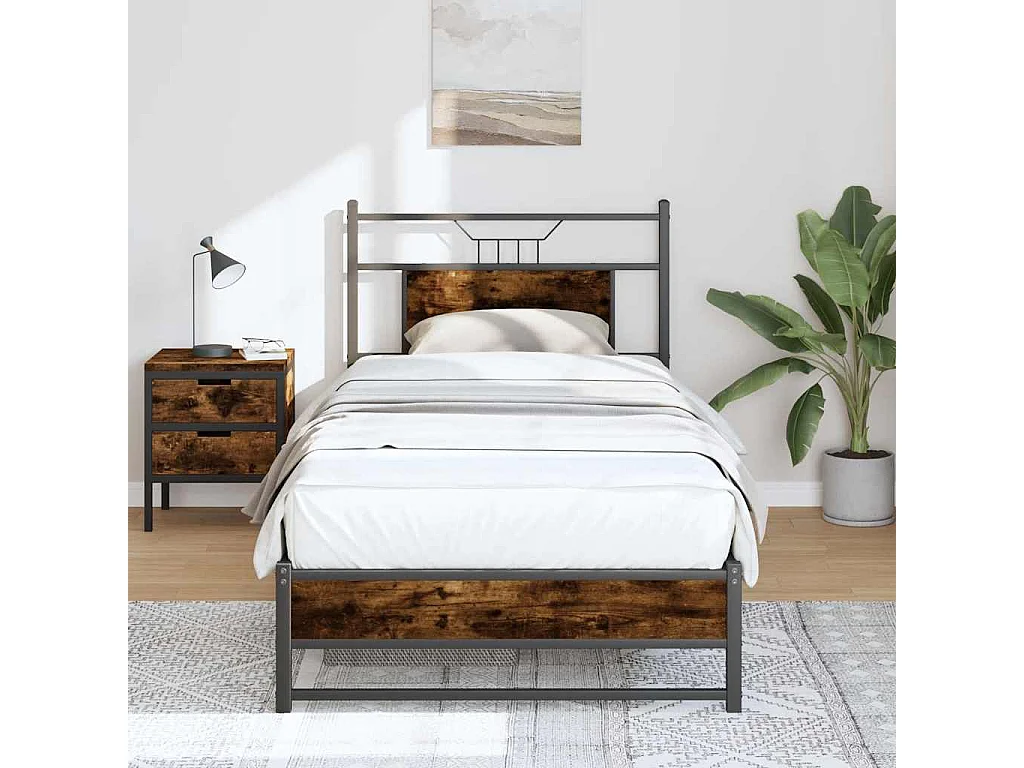 Cadre de lit sans matelas chêne fumé 90x190cm bois d'ingénierie
