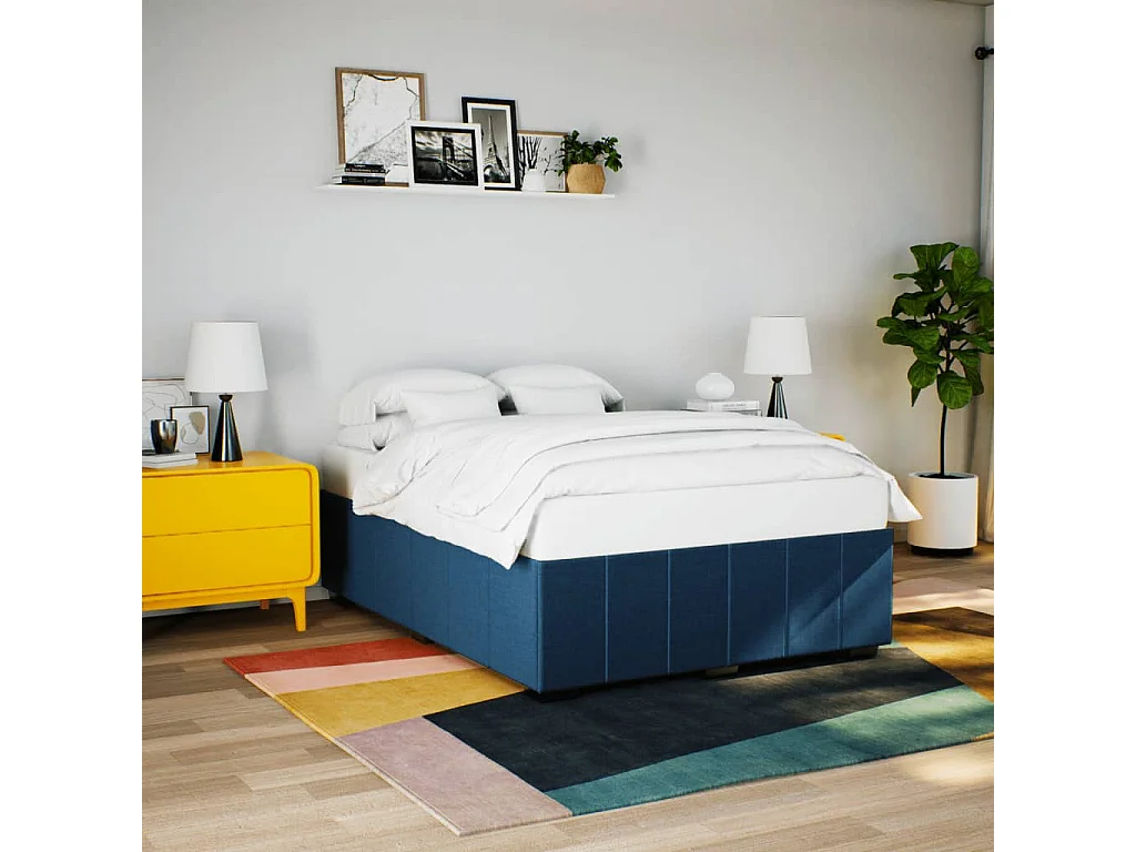 Cadre de lit sans matelas bleu 160x200 cm tissu