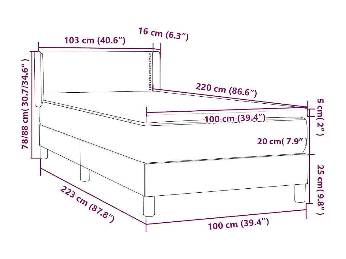 Boxspringbett mit Matratze Rosa 100x220 cm Samt