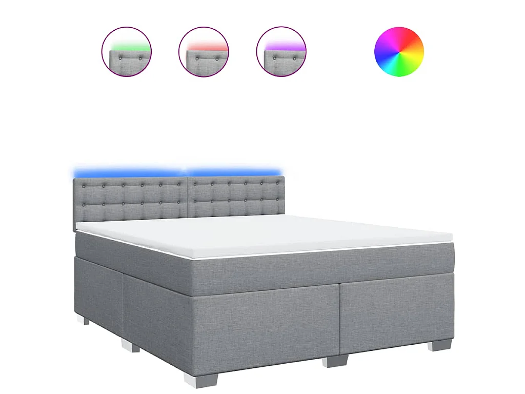 Cama box spring con colchón tela gris claro 180x200 cm