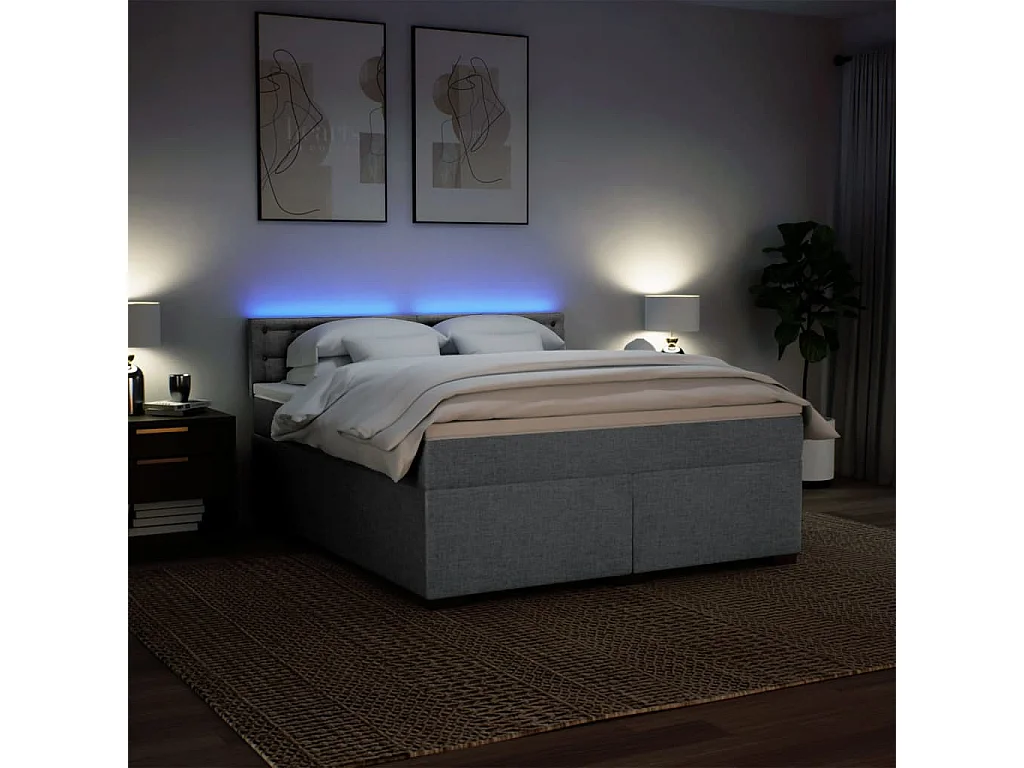Cama box spring con colchón tela gris claro 180x200 cm