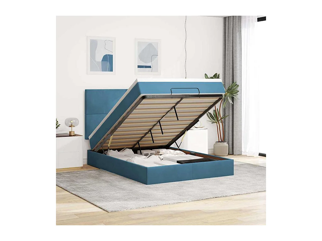 Ottoman-Bett mit Matratzen Dunkelblau 140x190 cm Samt