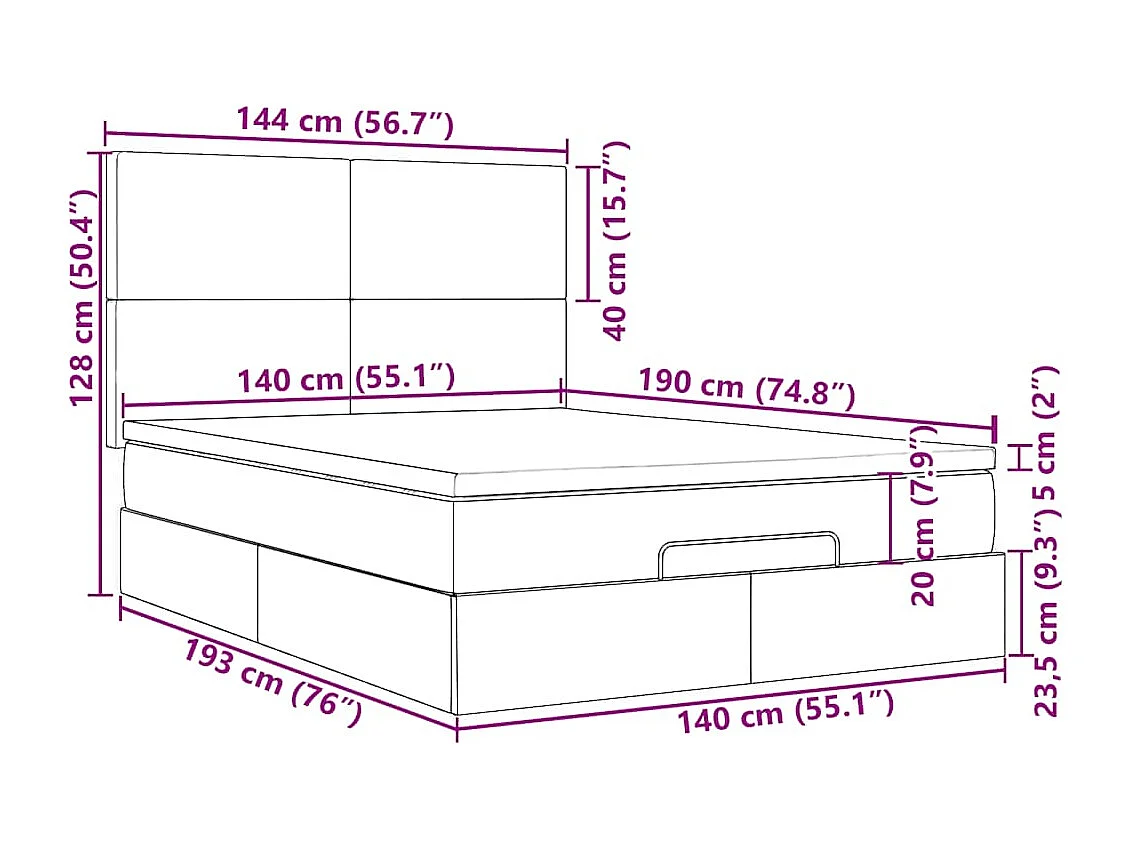 Ottoman-Bett mit Matratzen Dunkelblau 140x190 cm Samt