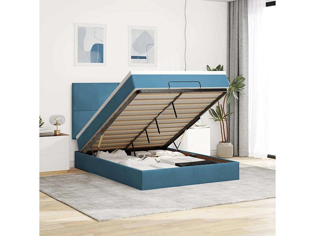 Ottoman-Bett mit Matratzen Dunkelblau 140x190 cm Samt