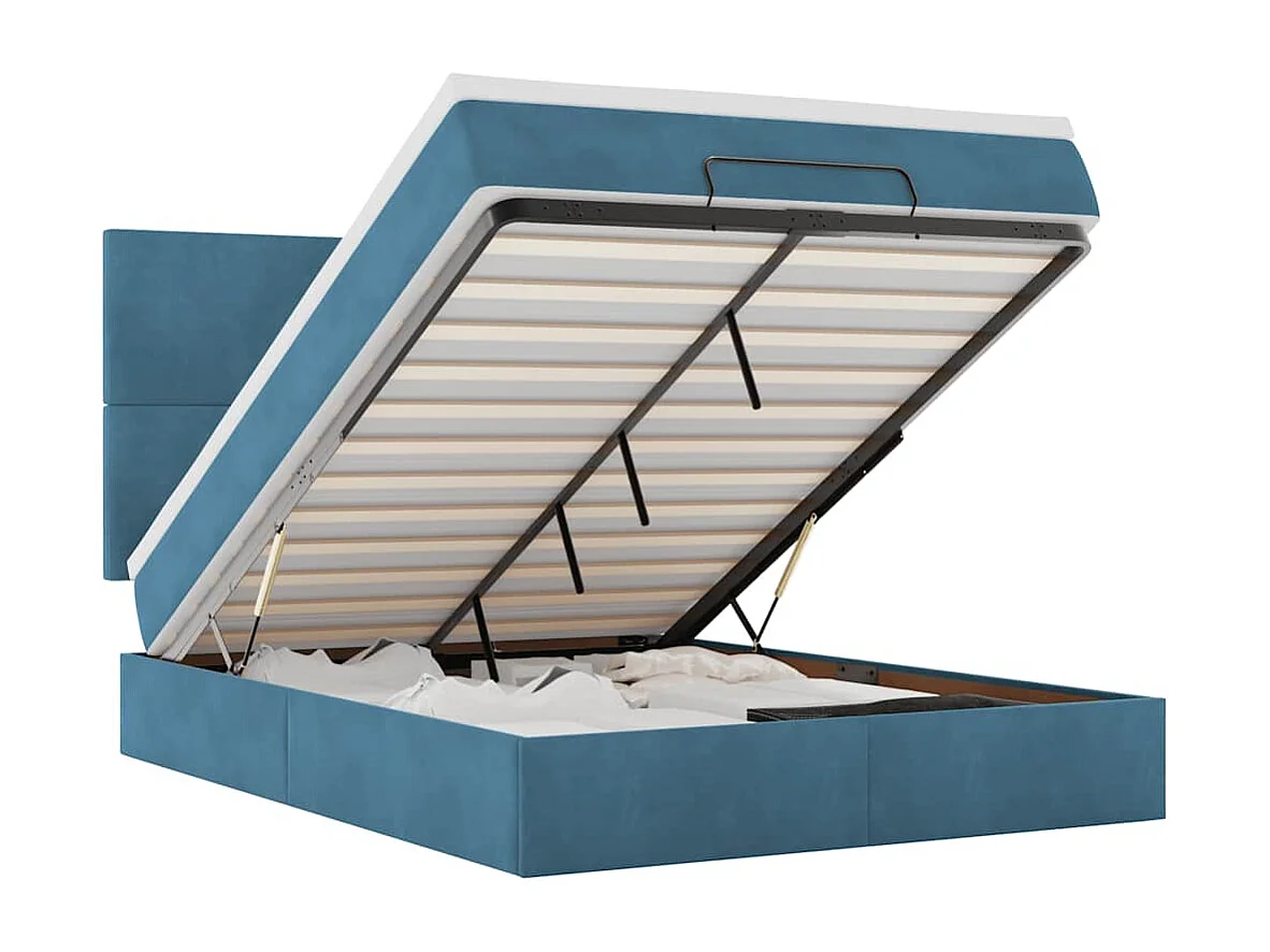 Ottoman-Bett mit Matratzen Dunkelblau 140x190 cm Samt
