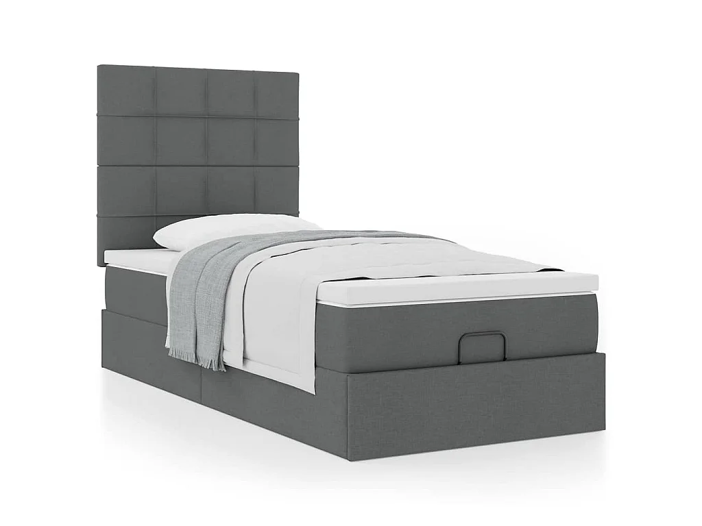 Estrutura cama otomana colchão 90x190 cm tecido cinzento escuro