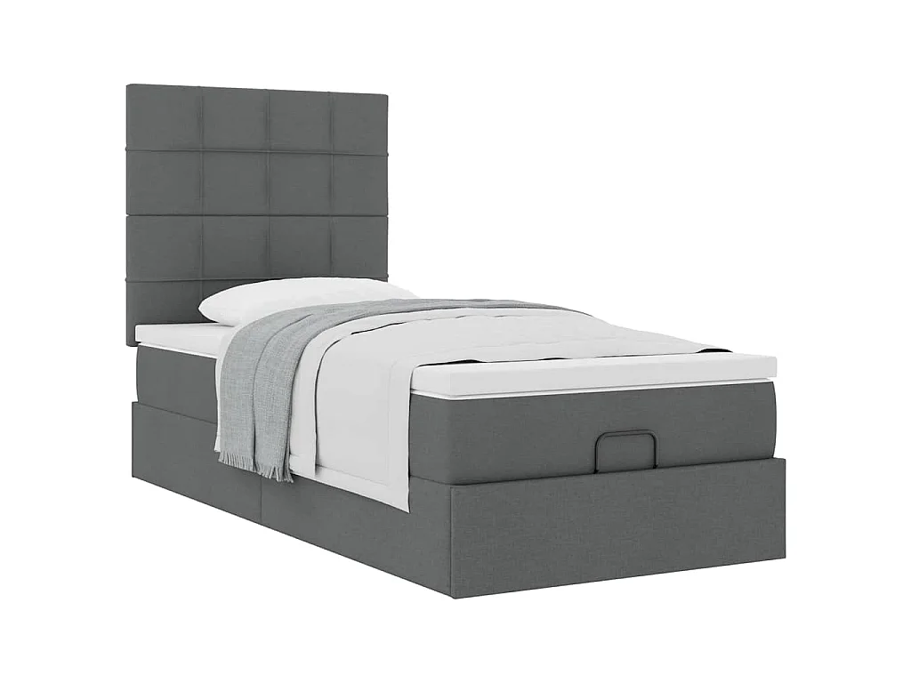 Estrutura cama otomana colchão 90x190 cm tecido cinzento escuro